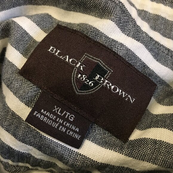 Black Brown 1826 Burton Grey and White Striped Button Down Casual Shirt - Picture 10 of 16